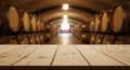 Ai generated image of wine cellar with oak barrels and wooden floor Royalty Free Stock Photo
