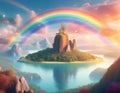 A magical rainbow world of floating islands