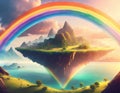 A magical rainbow world of floating islands