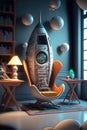 ai generated image of study room with big rocket Royalty Free Stock Photo