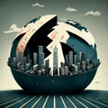 AI generated image. World economic crisis concept. Financial crash worldwide