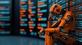 AI generated images of AI Robot Interacting with Binary Code, Big Data Royalty Free Stock Photo