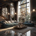 AI generated images, living room interior design luxury model style Living room design for decoration, Modern interior design, Royalty Free Stock Photo