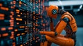 AI generated images of AI Robot Interacting with Binary Code, Big Data Royalty Free Stock Photo
