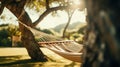 AI Generated Person reading a book in a hammock under the shade of a tree Royalty Free Stock Photo