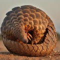 AI generated Indian Pangolin safe and comfortable in her spiralled mode