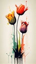 AI Generated Ink style tulip flowers cute strong colors happy