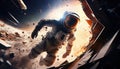 Perilous Space Moment: Astronaut Narrowly Avoids Debris, Made with Generative AI