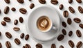 Ai-generated isolated pic. Cup of Coffee Latte and Coffee Beans in Exquisite Harmony on White Background, Cappuccino Elegance. Royalty Free Stock Photo