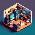 ai generated isomeric study room on simple backgound Royalty Free Stock Photo