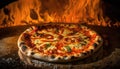 AI generated of italian traditional pizza cooked in old fashioned wood fired oven Royalty Free Stock Photo