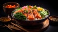 AI Generated. Japanese food fresh salmon with vegetable over the rice