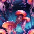 jellyfish photorealistic the style of comic book art and vexel art, highly detailed seamless pattern by AI generated Royalty Free Stock Photo