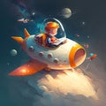 ai generated kid like to read book imagine exploring to outer space.