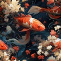 koi fish species photorealistic style of comic book art and vexel art, highly detailed seamless pattern by AI generated Royalty Free Stock Photo