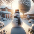 Backyard Snowfall Snowman Yard Home House Winter Landscape AI Generated