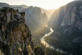 AI-generated Sunrise Over Mountain Canyon with Winding River and Dramatic Cliffs Royalty Free Stock Photo