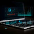 AI-Generated Laptop Computer Screen Displaying Multiple Graphs and Charts, Likely Financial Data Royalty Free Stock Photo