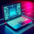 ai generated laptop on a neon background Royalty Free Stock Photo