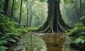 A large tree with roots in a stream. Royalty Free Stock Photo