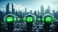 AI Generated Light green and black energy shields protecting a city from alien attack Royalty Free Stock Photo