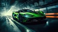 AI Generated Light green and black sports car racing and drifting on a curve