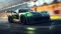 AI Generated Light green and black sports car speeding and drifting on a race track Royalty Free Stock Photo