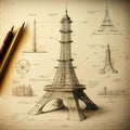 AI generated line drawing of Eiffel Tower