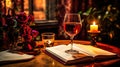 AI Generated A Literary Evening Still Life with Glass, Rose, and Book Royalty Free Stock Photo