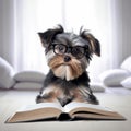 ai generated little dog reading a book