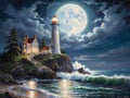 Luminescent Guardian: Moonlit Lighthouse