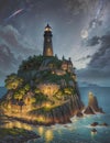 Luminescent Guardian: Moonlit Lighthouse