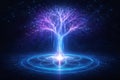 AI generated luminous energy tree formed from blue and purple data light symbolizing quantum technology digital consciousness Royalty Free Stock Photo