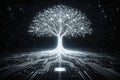 AI generated luminous white digital tree formed by circuit lines and data nodes representing artificial intelligence data Royalty Free Stock Photo