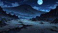 Lunar landscape with craters and moonlit mountains Explore the desolate beauty of the moon. Anime style Royalty Free Stock Photo