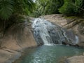 AI-Generated Lush Jungle Waterfall Cascading into a Serene Pool Royalty Free Stock Photo