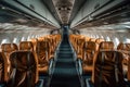 Interior of a empty commercial airplane with leather seats Royalty Free Stock Photo