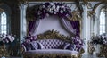 Ai generated luxurious couch adorned with purple and white flowers