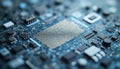 AI generated macro shot of nano-sensors embedded in microchip surface, sharp focus Royalty Free Stock Photo