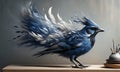 AI generated a magical blue bird with bright feathers sitting on a painter table