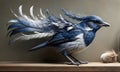 AI generated a magical blue bird with bright feathers sitting on a painter table