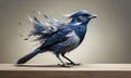 AI generated a magical blue bird with bright feathers sitting on a painter table