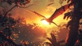 AI-generated majestic dinosaurs in a prehistoric landscape. Pterodactyl. Vivid colors and details bring these ancient