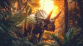 AI-generated majestic dinosaurs in a prehistoric landscape. Triceratops. The concept of time when dinosaurs ruled the