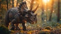 AI-generated majestic dinosaurs in a prehistoric landscape. Triceratops. The concept of time when dinosaurs ruled the