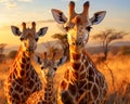 AI generated. Majestic family of giraffes roaming the savannah.