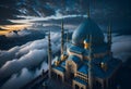 Ai generated a majestic mosque with a stunning view of the sky