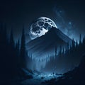 Ai generated a majestic mountain illuminated by the full moon Royalty Free Stock Photo