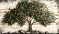 Majestic Tree of Stone: A Serene Blend of Green and Brown, Made with Generative AI