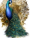 AI-generated Male Peacock with gold scrolled background
